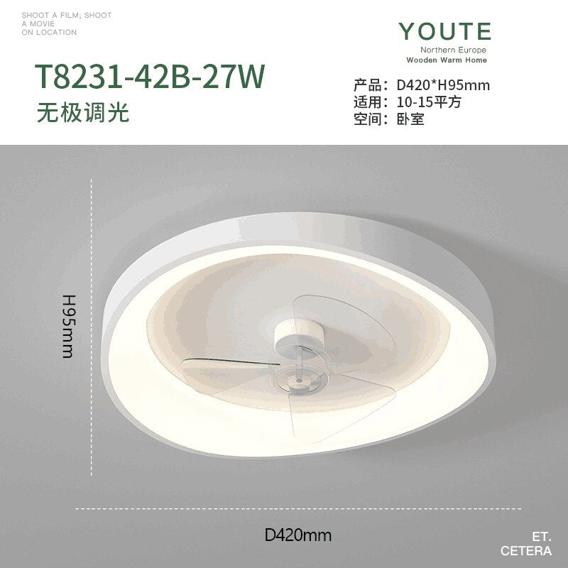 Modern minimalist bedroom fan ceiling lamp white restaurant lamp smart creative home Nordic personality room fan lamp 110V 220V