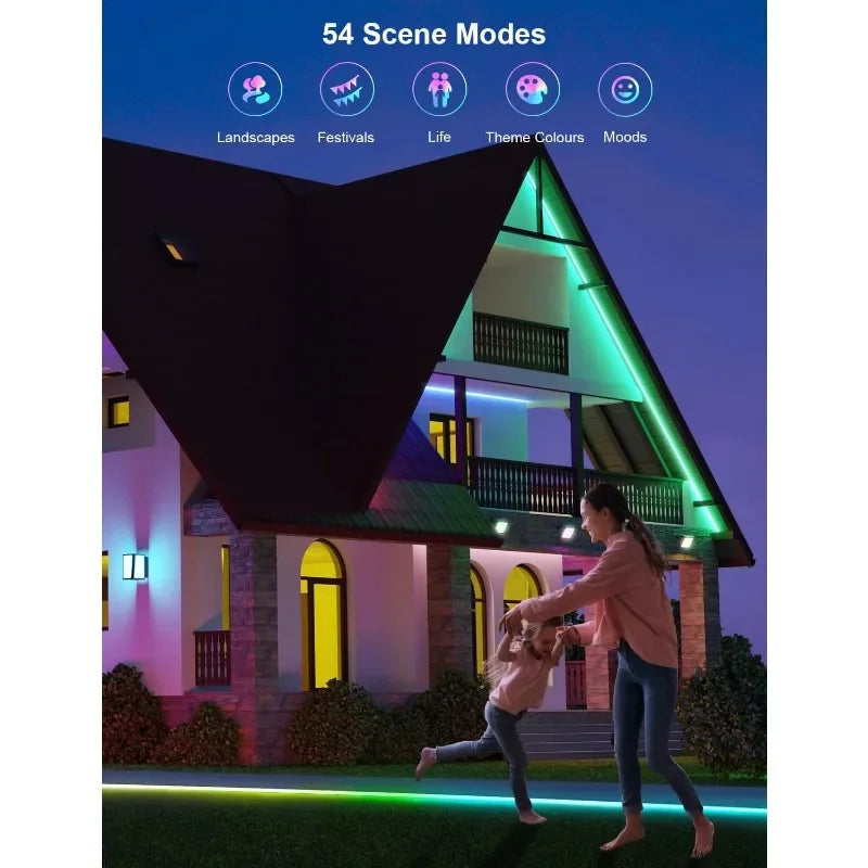 Outdoor LED Strip Lights Waterproof 65.6ft, RGB+IC WiFi Outdoor Rope Lights Work with Alexa