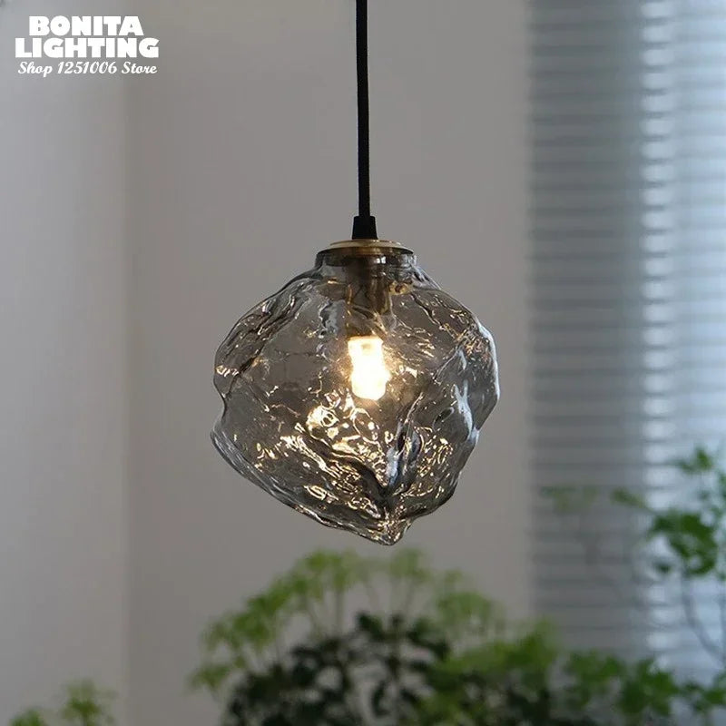Ice Crystal Pendant Lamp Nordic Minimalism Bedside Restaurant Mirror Front Atmosphere Droplight Glass Stone Ceiling Chandelier