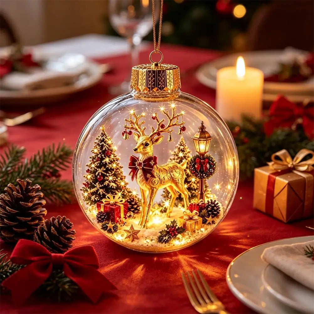 Glowing Christmas Story Ornament - Glowing Christmas Diorama Ornament, Light-Up Mini Scene With Warm LED Light, Light-Up Mini