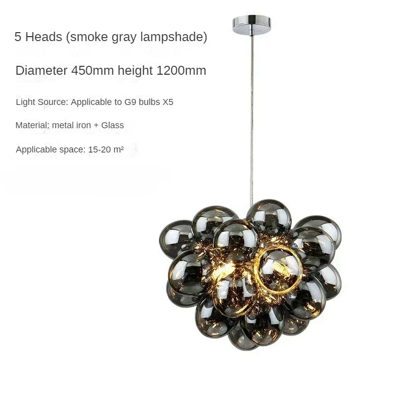 Nordic Balloon Bubble Lighting Boy Children's Bedroom Chandelier Living Room Model Restaurant Creative Ash Glass Lamp