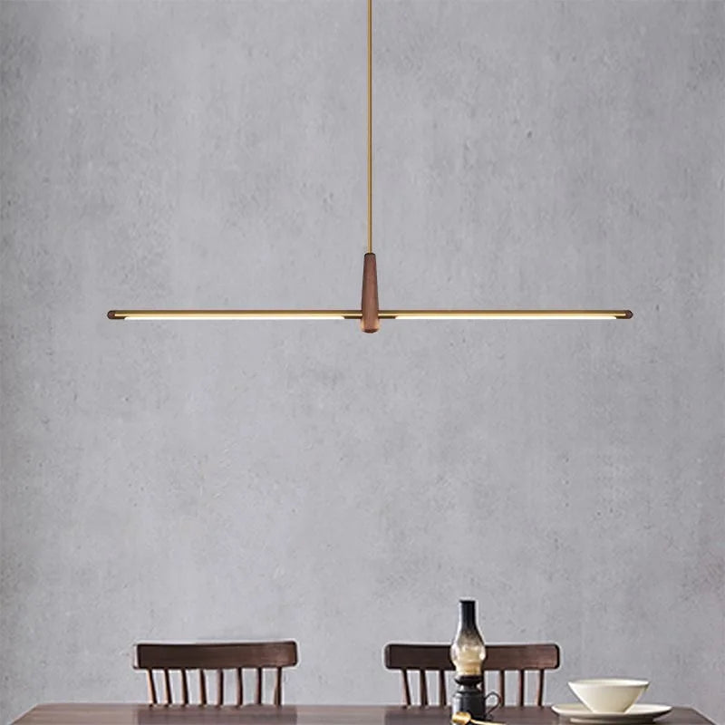 Nordic Designer Long Strip Restaurant Island Chandelier Simple Creative Office Study Lamp Light Luxury All-Copper Tea Room Lamp