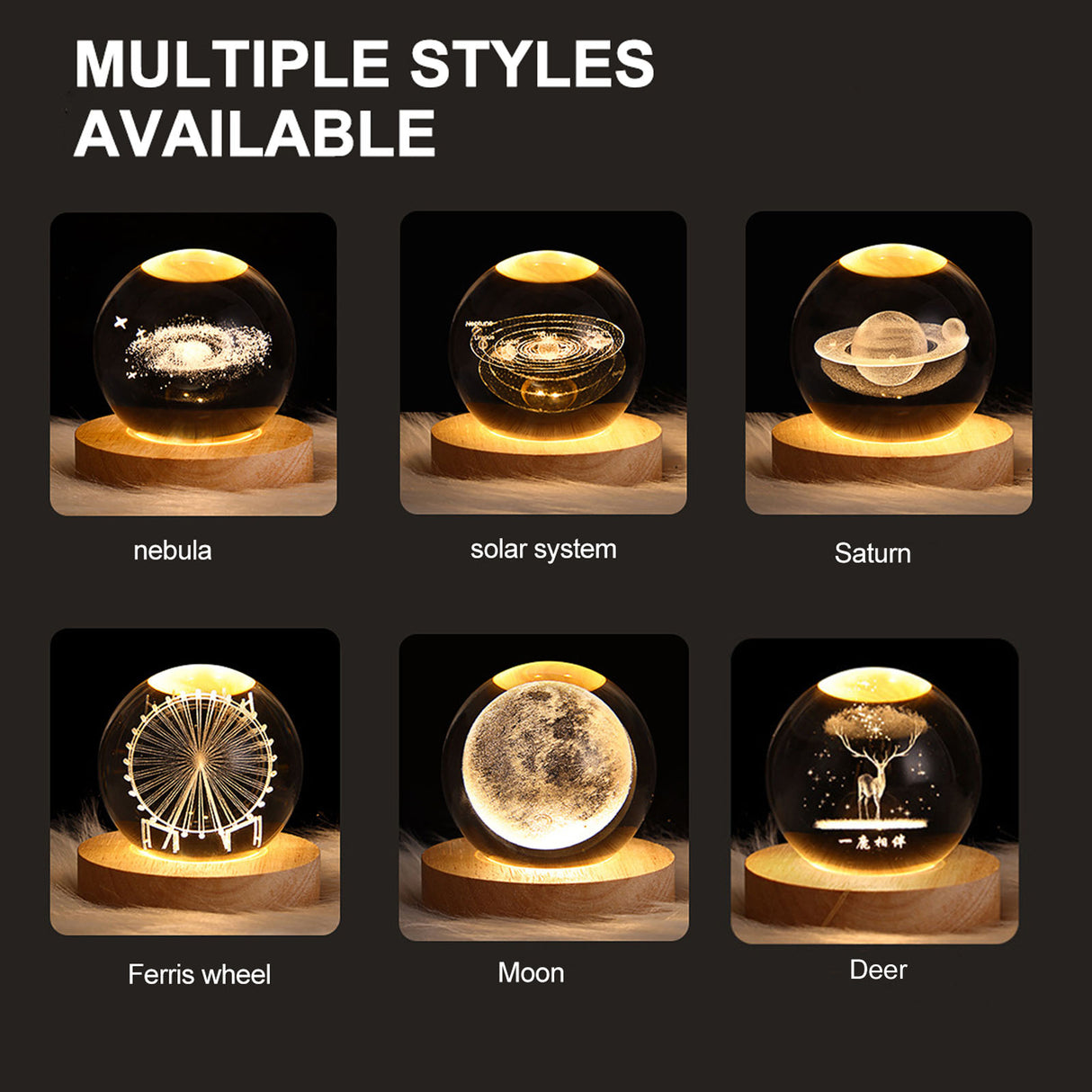 Crystal Ball Night Lights Glowing Planet Galaxy Astronaut 3D Moon Table Lamp USB Atmosphere Lamp Tabletop Decorations Kid Gifts