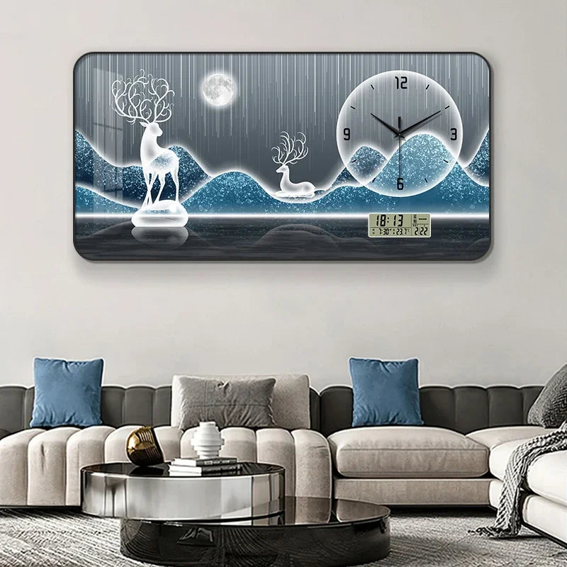 Nordic elk wall clock living room Creative fashion perpetual calendar electronic clock wall atmosphere dining room decoration