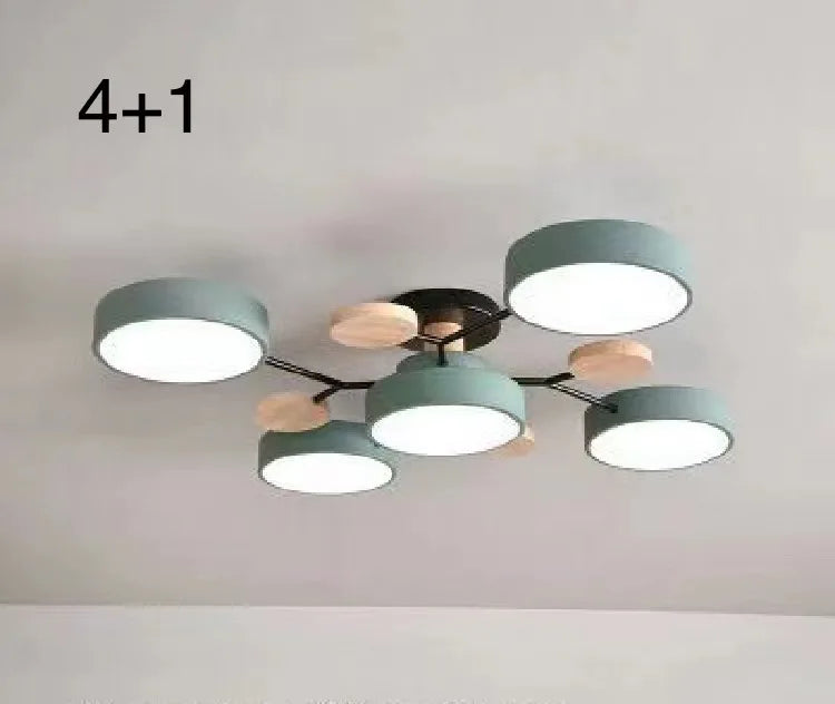 Nordic Macaron Ceiling Light - Modern Log & Metal Lamp for Living Room