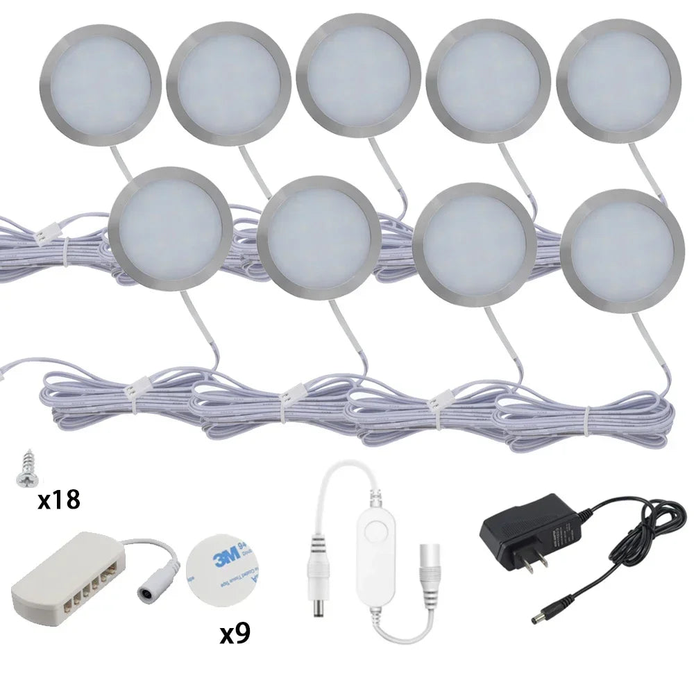 Zigbee3.0 DC12V Round Cabinet Lamp White 3000K/6000K Dimmable Timer Closet Shelf Tuya APP Voice Control for Alexa Google 2-9Pcs