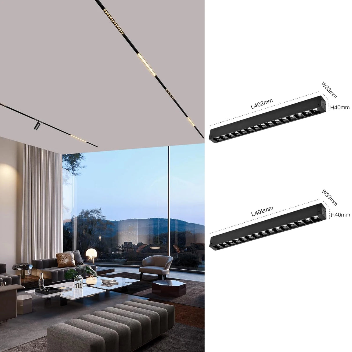 Recessed Magnetic Track Lighting 2-Wire DC 24V Track Rail System with LED Magnetic Light Head Kitchen Living Room Office