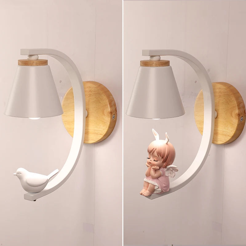 kindergarten cartoon Wall Lamps bedroom Led wall fixture lighting Wood E14 Down Iron Resin children light Bathroom mirror Light