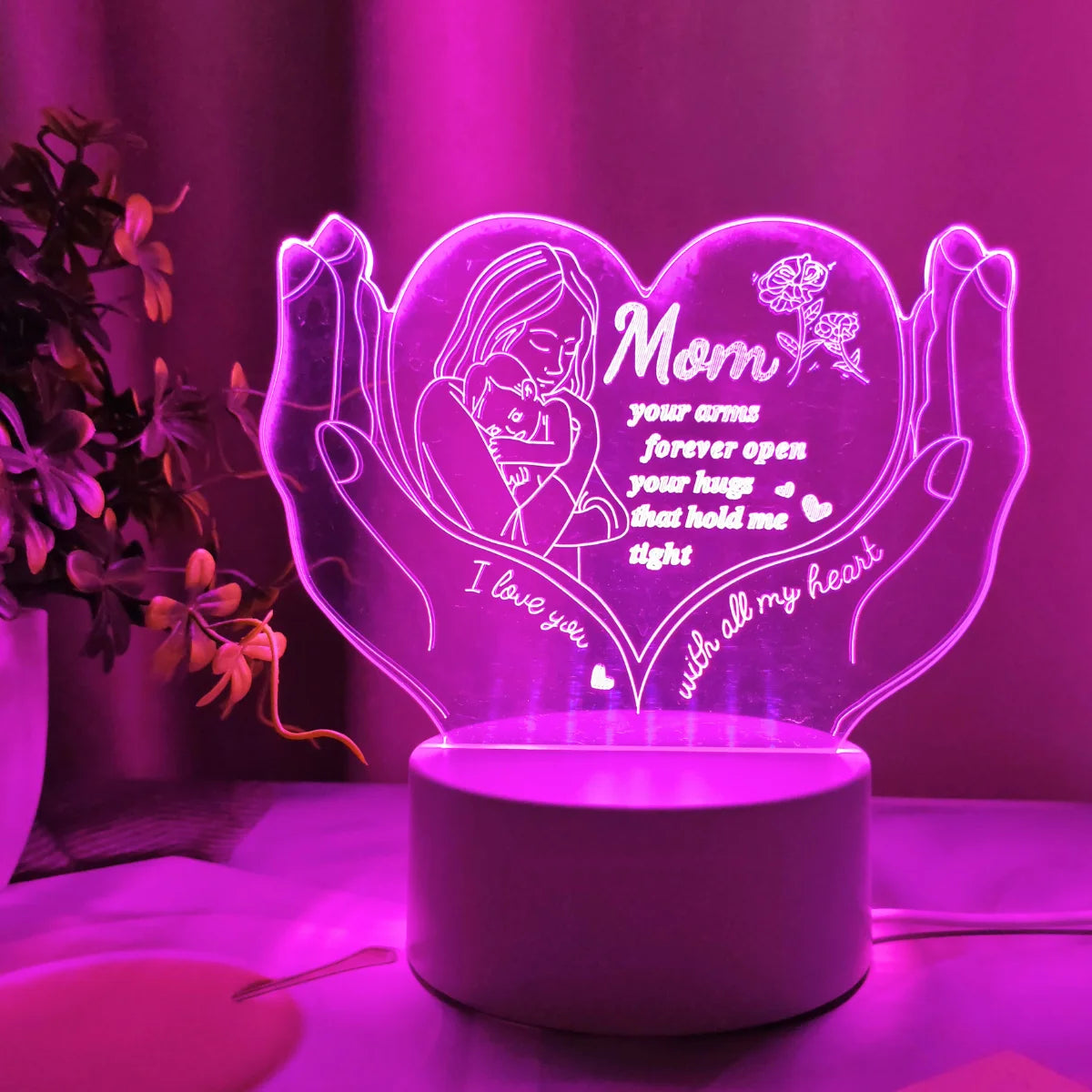 3D Creative Heart-Shaped Letter Night Light - Mother's Day Gift Lamp & Decorative Small LED Table Light for Mom