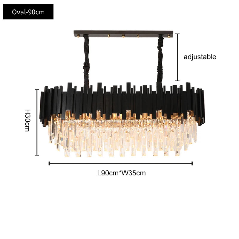 FKL Modern Crystal Black Chandelier For Living room Bedroom Oval Long Dining room Lamp Industrial Style Black Crystal Chandelier