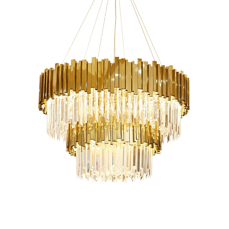 LED Gold Chrome 2 Layer Crystal Ceiling Chandeliers 2023 New Trend Lighting Lustre Suspension Luminaire Lamp For Living Room