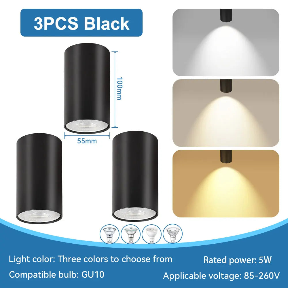 LED Downlight GU10 Replaceable Bulb 110V/220V Ceiling Lamp Surface Mounted Interior Bedroom Living Room Shop Home Led Spotlights