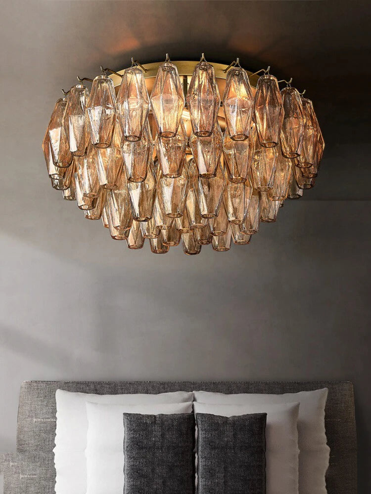 Postmodern Rhomboid Glass Pendant Ceiling Lights 2026 Copper Bronze Home Decoration Chandelier Lighting for Bedroom Living Room