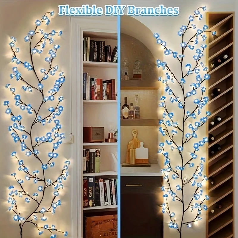 LED Blue Cherry Willow Vine Lights - Cherry Blossom Branch Lights with Timer