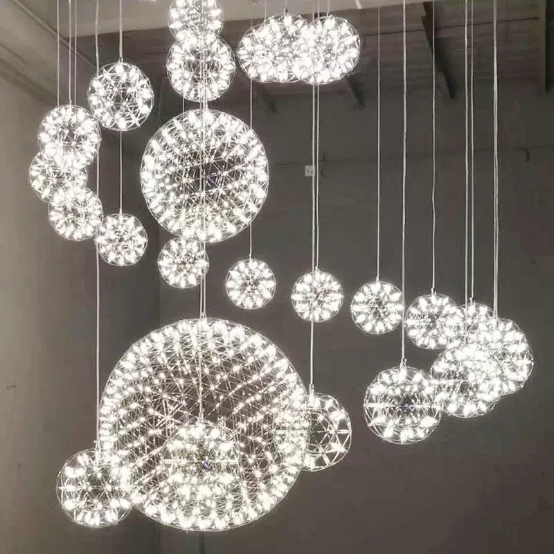 Modern Restaurant Chandelier Creative Personality Dandelion Art Spherical Nordic Fireworks Living Room Spark Ball Chandelier LED