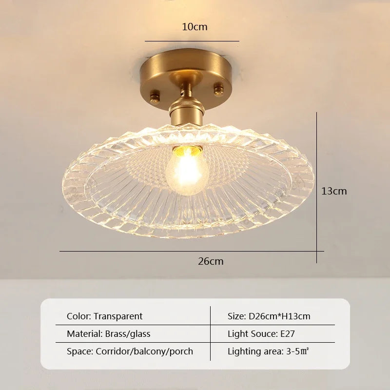 Retro LED Glass Ceiling Lights Nordic Brass Flower Aisle Decors Fixtures Living Room Corridor Balcony lamp Home Lighting Lusters'