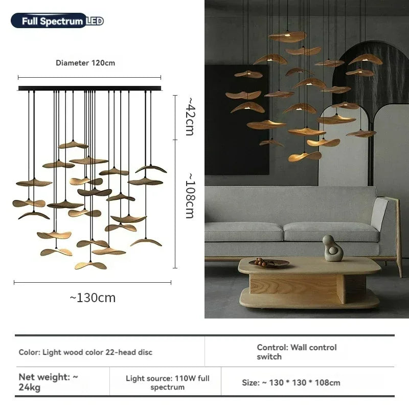 Japanese Wabi Sabi Solid Wood Lamp for Living Dining Room Villa Duplex Kitchen Island Linear Light 3colors Changeable
