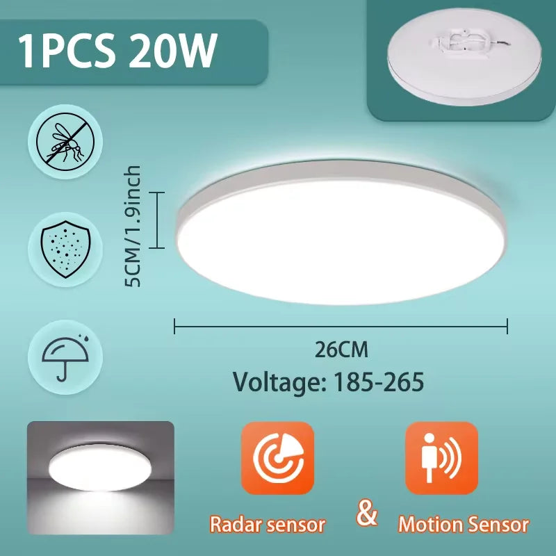 Modern Radar Motion Sensor LED Ceiling Light - 220V Flush Mount Smart Lamp