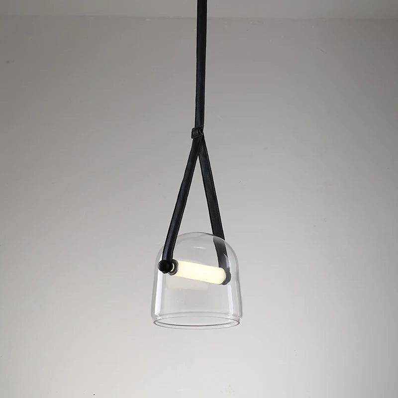 Modern Glass LED Pendant Light Art Leather Designer Bedside Hanging Lamp for Living Room Indoor Decorative Lighting