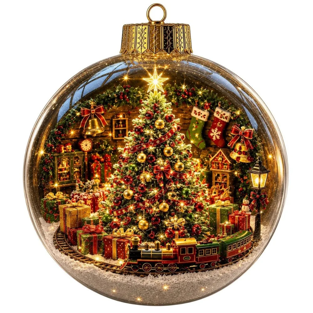 Acrylic Material Christmas Ball Ornament Transparent Design 8CM Size Santa Claus Pendant with Light Holiday Tree Pendant