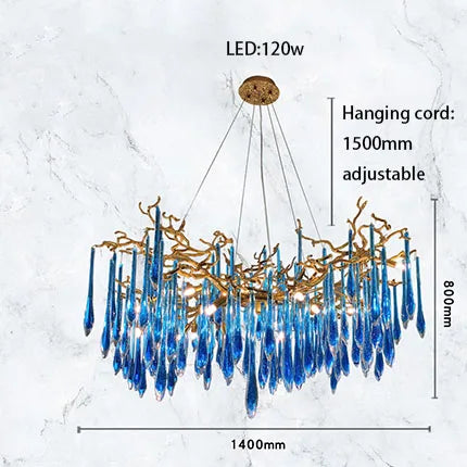 Luxury Classic Blue Crystal LED Hanging Lamp Lustre Chandelier Lighting Fixture For Living Room Kitchen Room Decoration Lighting