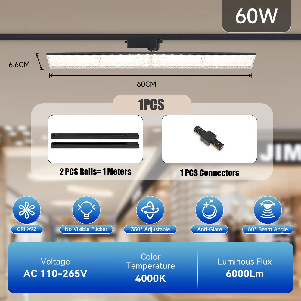 Neutral White LED Track Spotlight - Adjustable Rail Ceiling Lamp Fixture for Home, Retail Shop & Commercial Mall Decor