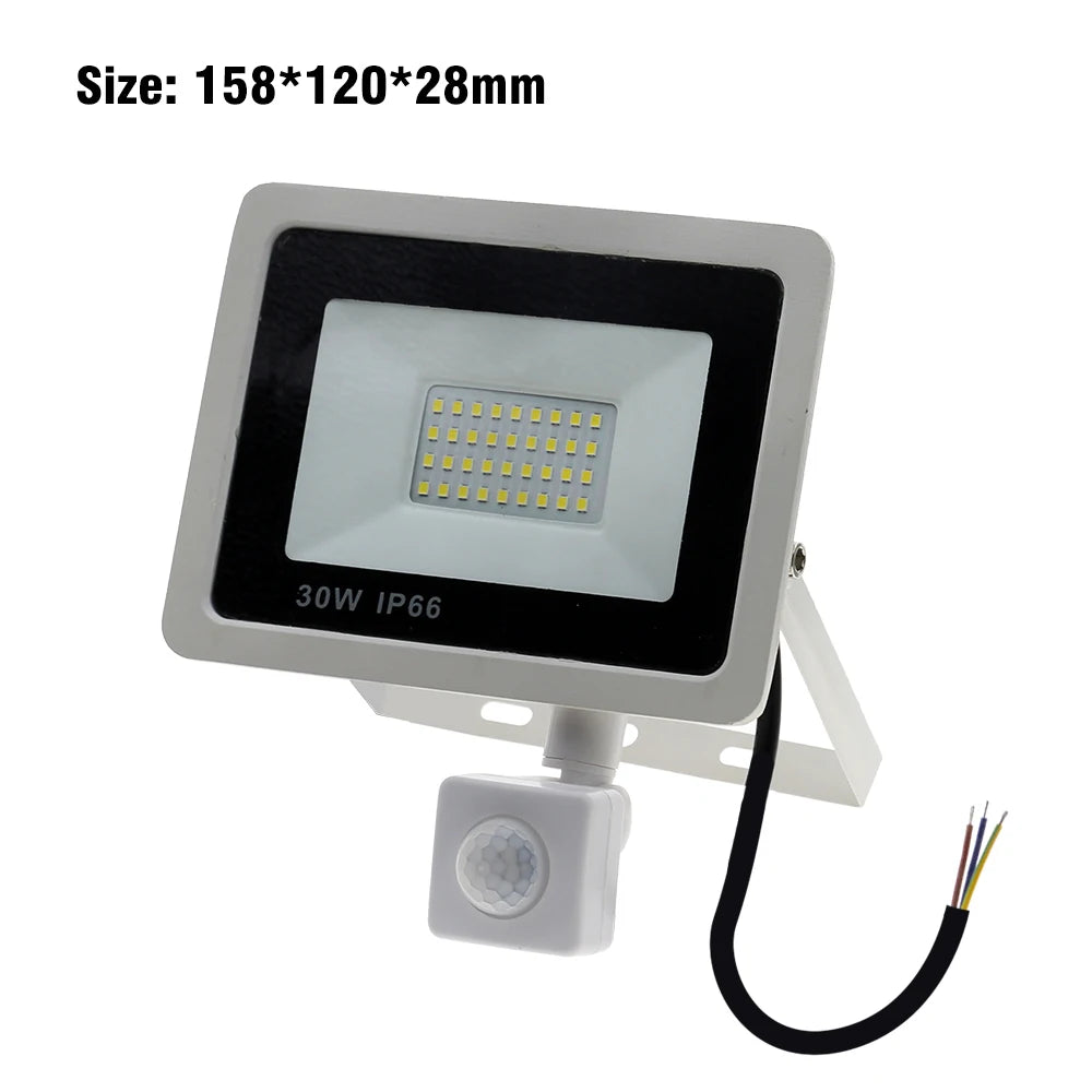 LED Floodlight PIR Motion Sensor White IP66 AC220V Exterior Projector Spotlight SMD2835 Outdoor Lighting Floor Lamp