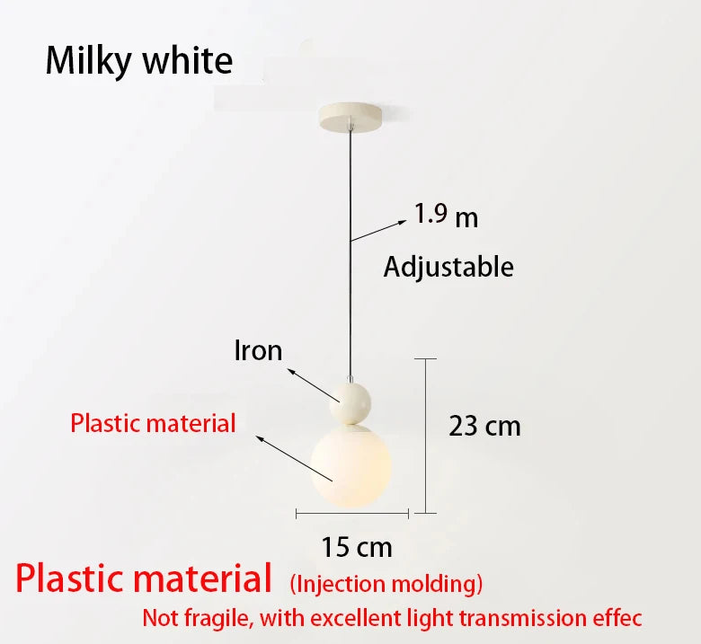 Modern Color Round Ball Long-Line Bedroom Single-Head Pendant Lamp With Glass And Injection-Molded Cover For Dining Room E27
