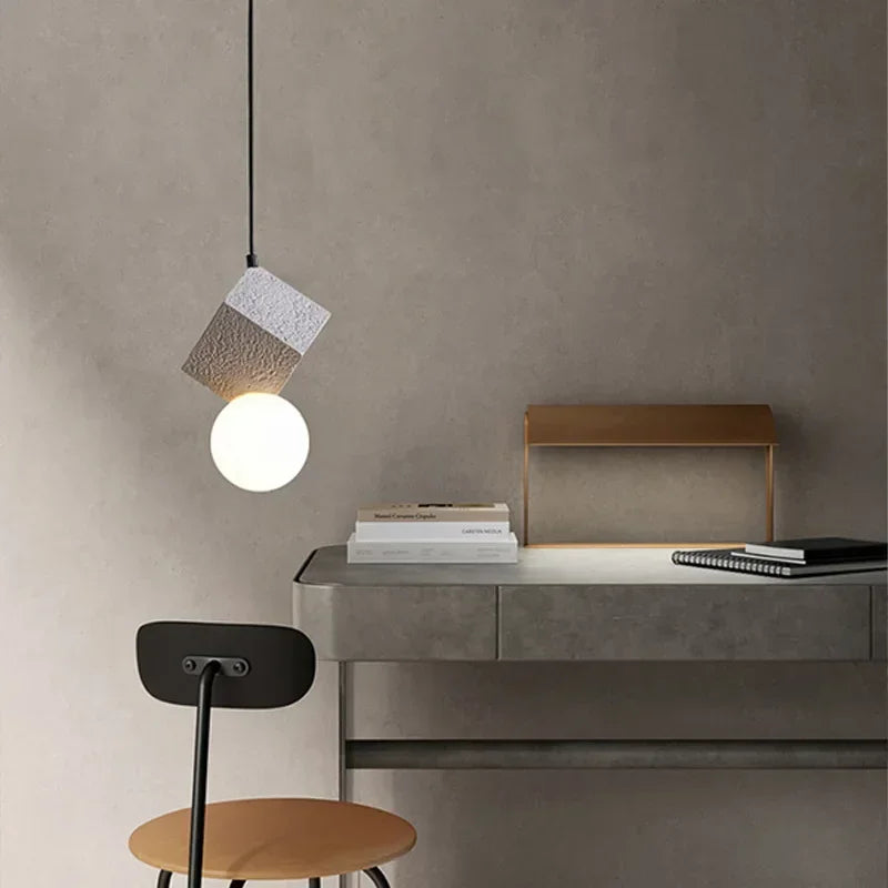 Modern Minimalist Resin Honeycomb Stone Design LED Warm White Light Single Bedside Dining Pendant Lamp Glass Ball Pink Fixture