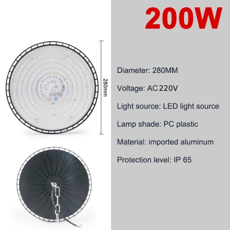 UFO High Bay LED Light (100W/150W/200W) 220V - Super Bright Industrial Warehouse & Garage Ceiling Light (Warm/Cool White)