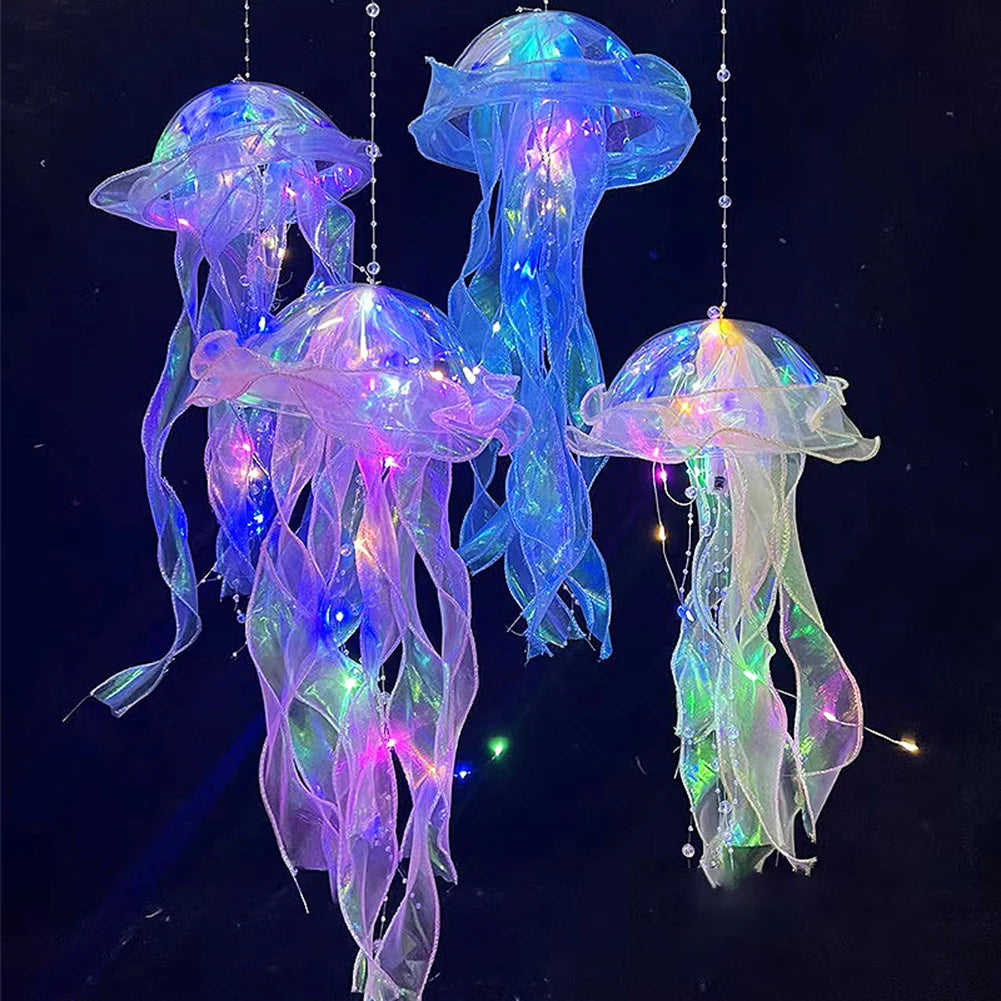 5PCS Jellyfish Hanging Night Light Lamp - Battery-Operated Bedroom Atmosphere Decor