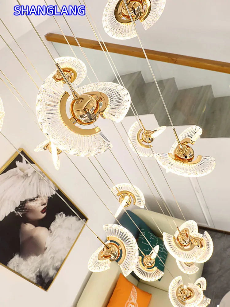 UFO Creative Personalized Staircase LED Pendant Light Modern Luxury Villa Duplex Penthouse Pendant Light Home Decoration Lamp