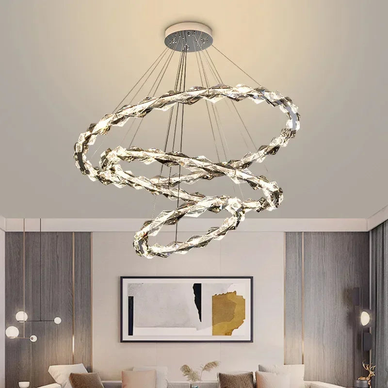 Chrome Modern Crystal Chandelier - Luxury LED Hanging Light for Living Room