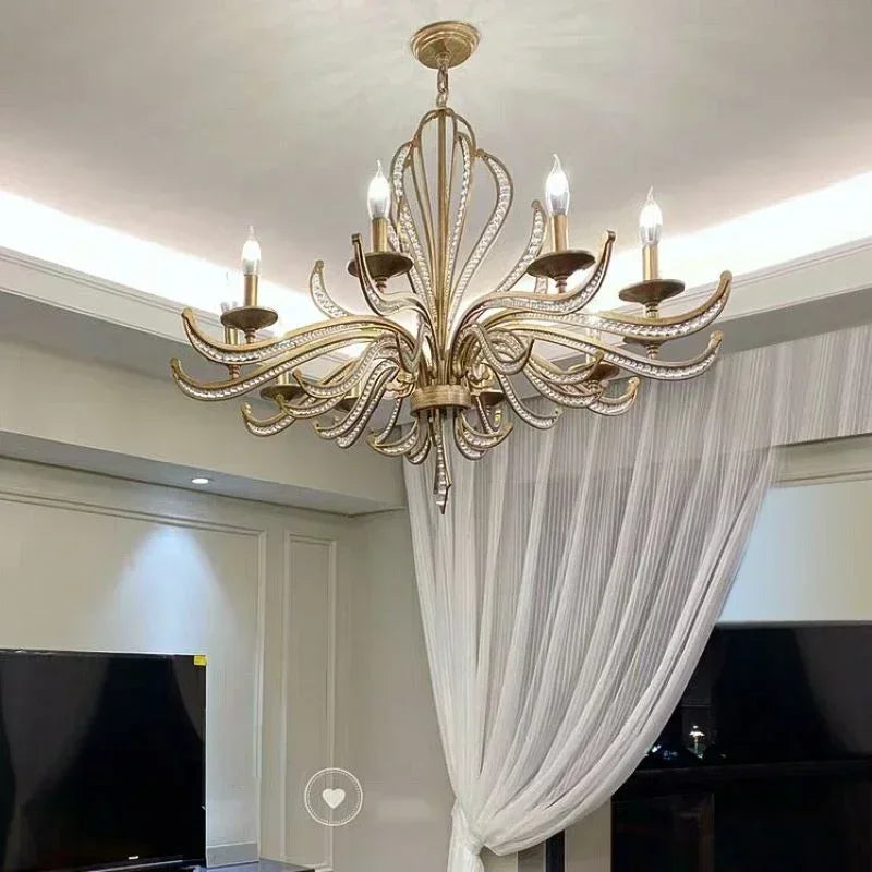 American Retro Crystal Chandeliers French Creative Candle Design Led Lamp for Bedroom Living Room Study Pendant Lighting