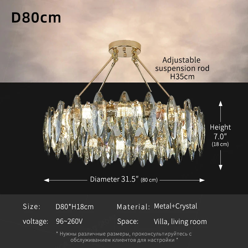 Luxury Crystal Chandelier Living Room High Ceiling Pendant Light Dining Room Hanging Lighting Fixtures Lustre