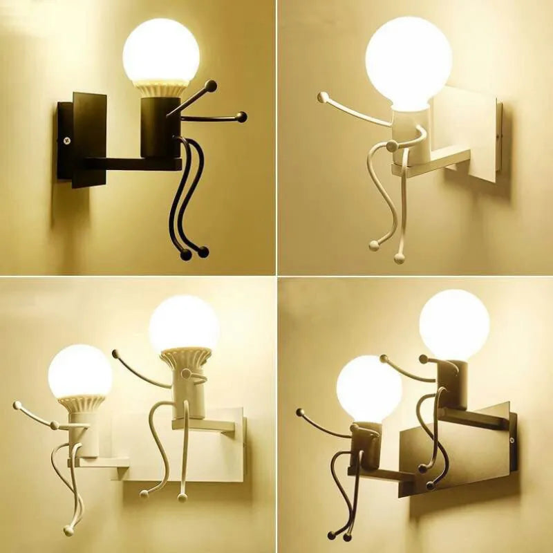 Modern Wall Lamp Iron Cartoon Humanoid Wall Lamps For Living Room Bedroom Nordic Home Decor Bedside Wall Light Bathroom Fixtures