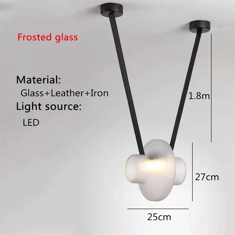Italy New Designer Luxury Glass LED Pendant Lamp Living Room Bedroom Bar Restaurant Leather Chandelier Interiordecor Lighting