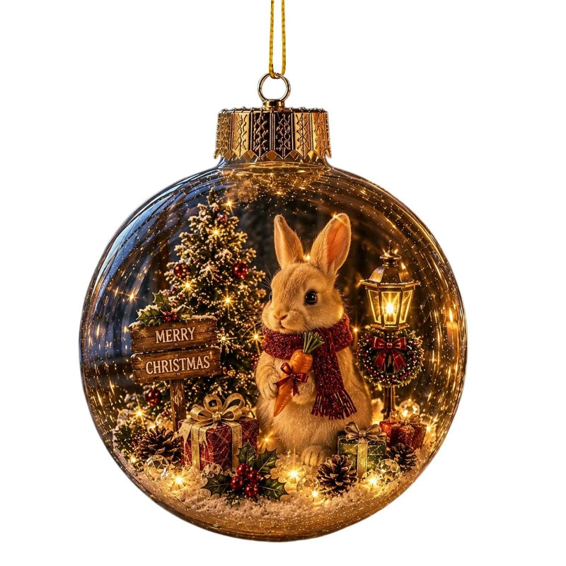 Acrylic Christmas Bell Ornament Decoration 3D Snow Globe Santa Snowman Ball Hanging Xmas Tree Pendant Christmas Party Decoration