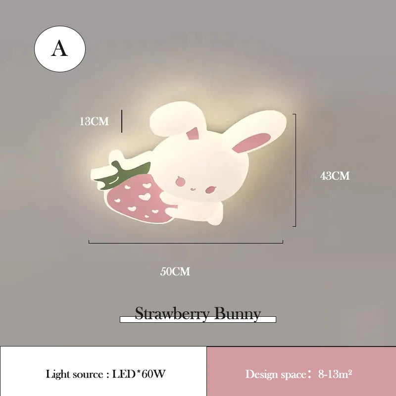 Pink Strawberry Bunny Light Cute Children's Room Ceiling Lights LED Modern Romantic Princess Room Girl Boy Bedroom Ceiling Lamps