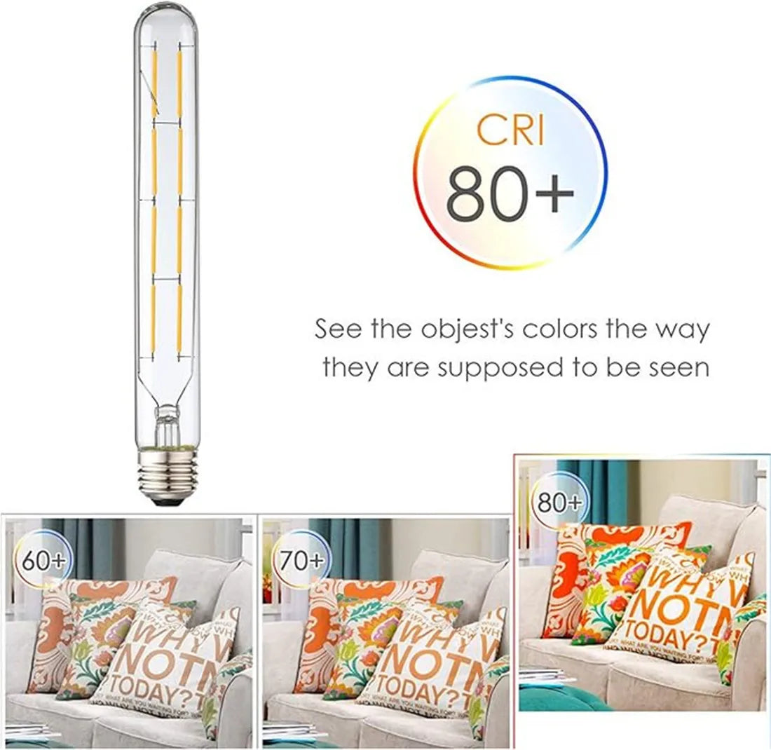 Vintage Tubular LED Filament Light Bulb - T10 T30 Long Tube 4W 6W 8W Edison Lamp