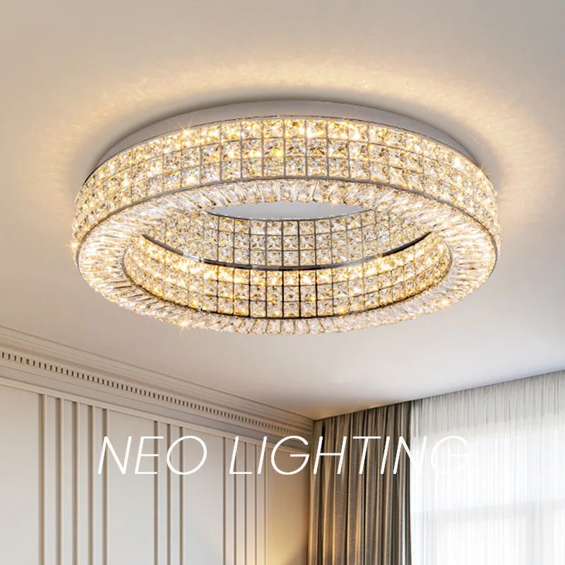 Modern Style Fixture Ceiling Light Luxury Round Crystal Chandelier Ceiling Light for Indoor Bedroom Home Lighting
