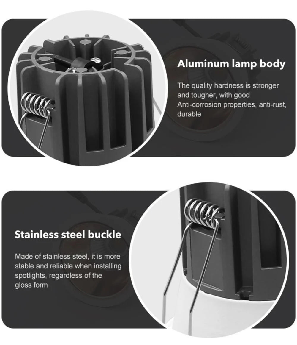 Dimmable LED Downlight Recessed Ceiling Lamp Spotlight Aluminum LED COB Light 5W 10W 12W 18W 20W 24W AC110V 220V Home Office Store