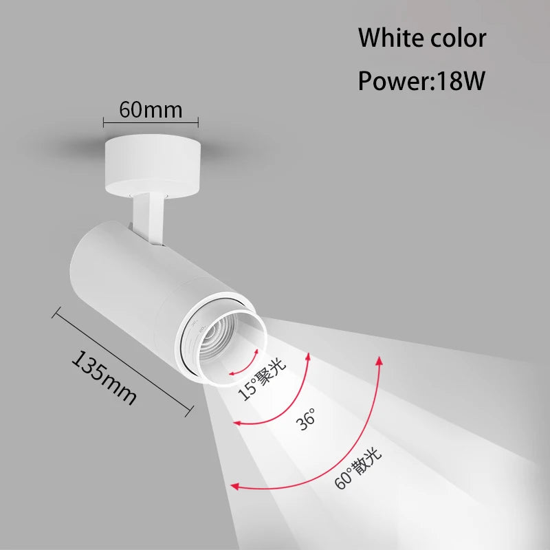 Zoomable LED Surface Spotlight - Adjustable Focus Ceiling Lamp for Retail Stores