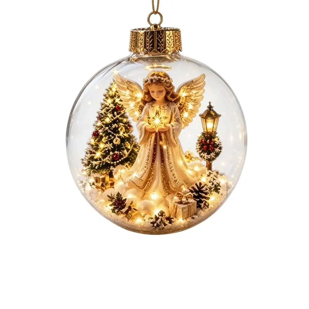 1pc 8CM Size Acrylic Material Christmas Ball Ornament Transparent Design with Light Santa Claus Pendant Hanging Christmas Decor