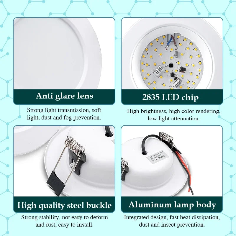 10PCS White Body Recessed LED Downlight - Universal AC/DC 12V 24V 110V 220V Ceiling Light