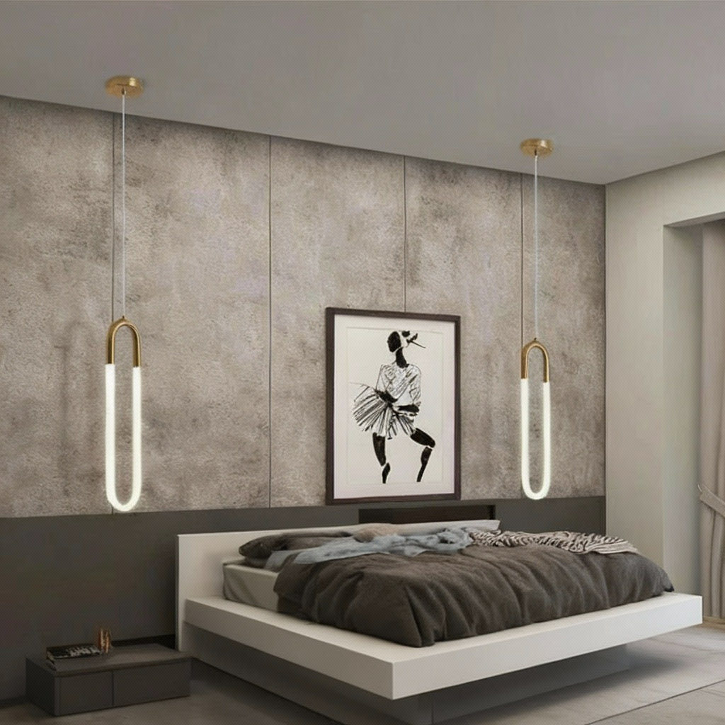 Brass U-shaped tube LED pendant lights Bedroom Bedside Long-line hanging lamp Kitchen Island Dining table Home Decor Luminaires