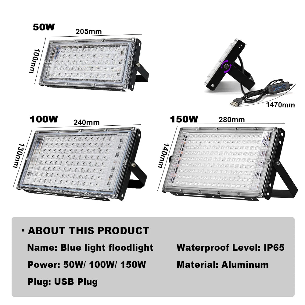 LED Light Adjust Angle Blue Light Floodlight 50/100/150W EU (No) Plug AC220V Outdoor LED Spotlights USB DC5V Party Lighting Lamp