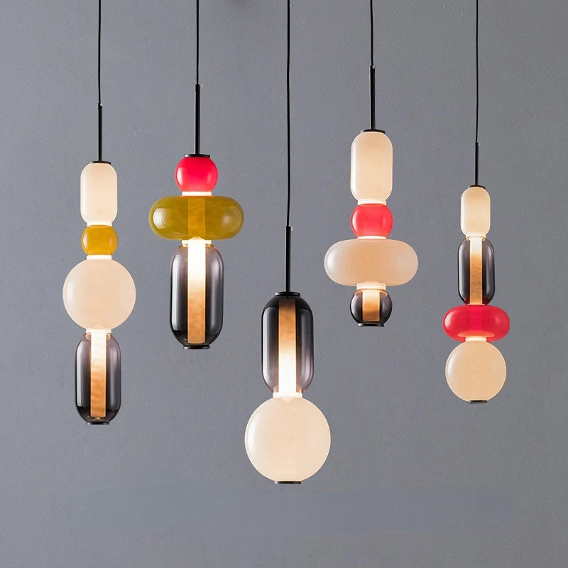 Nordic Colored Glass Pendant Lights Designer Poma Hanging Lamp Candy Glass Restaurant Bar Light Fixture Bedroom Bedside Lampara's