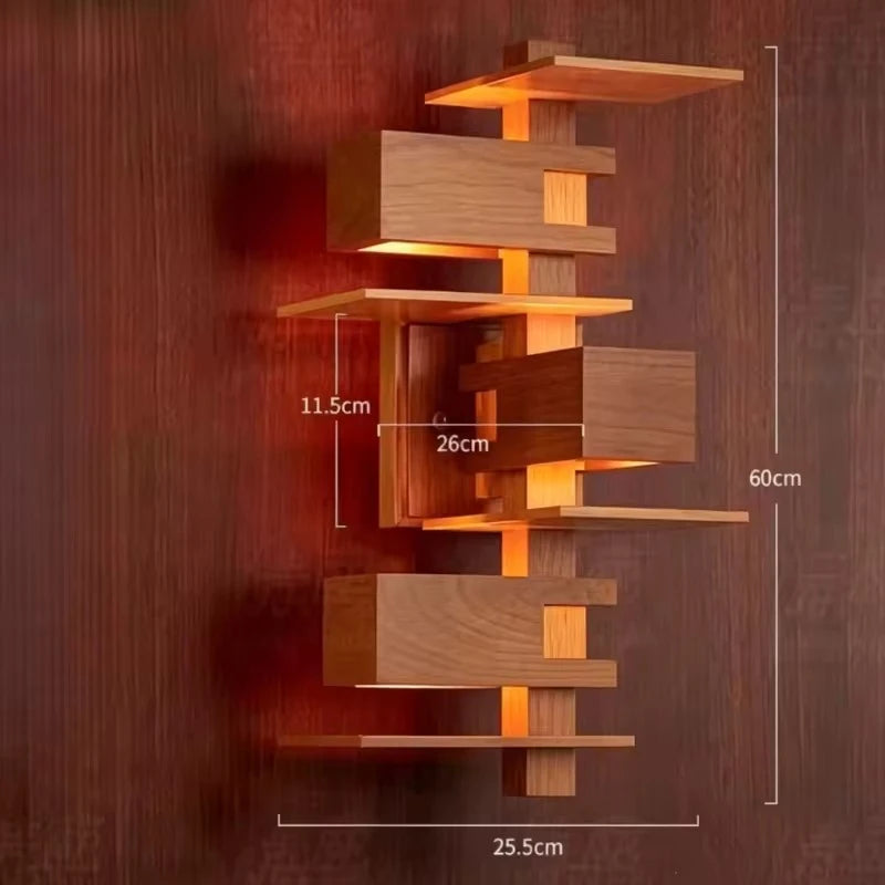 Taliesin Architectural Wooden LED Floor Lamp - Nordic Designer Stacked Column Standing Light Fixture for Living Room, Bedroom, Hotels & Villa Decor