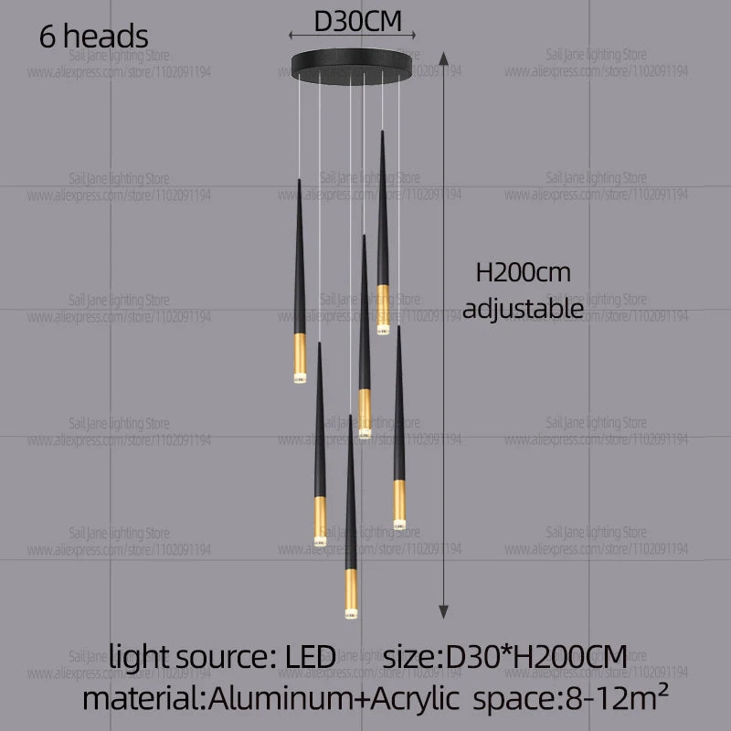 New Luxury Chandelier Nordic Conical Light Modern Living Room Duplex Attic Long Pendant Light Villa Staircase LED Pendant Light